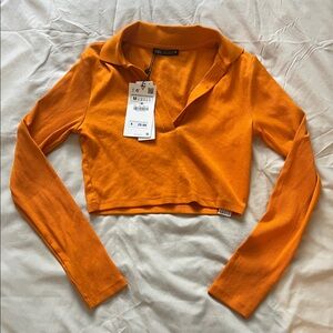 Zara Vibrant Orange Long Sleeve Crop Top